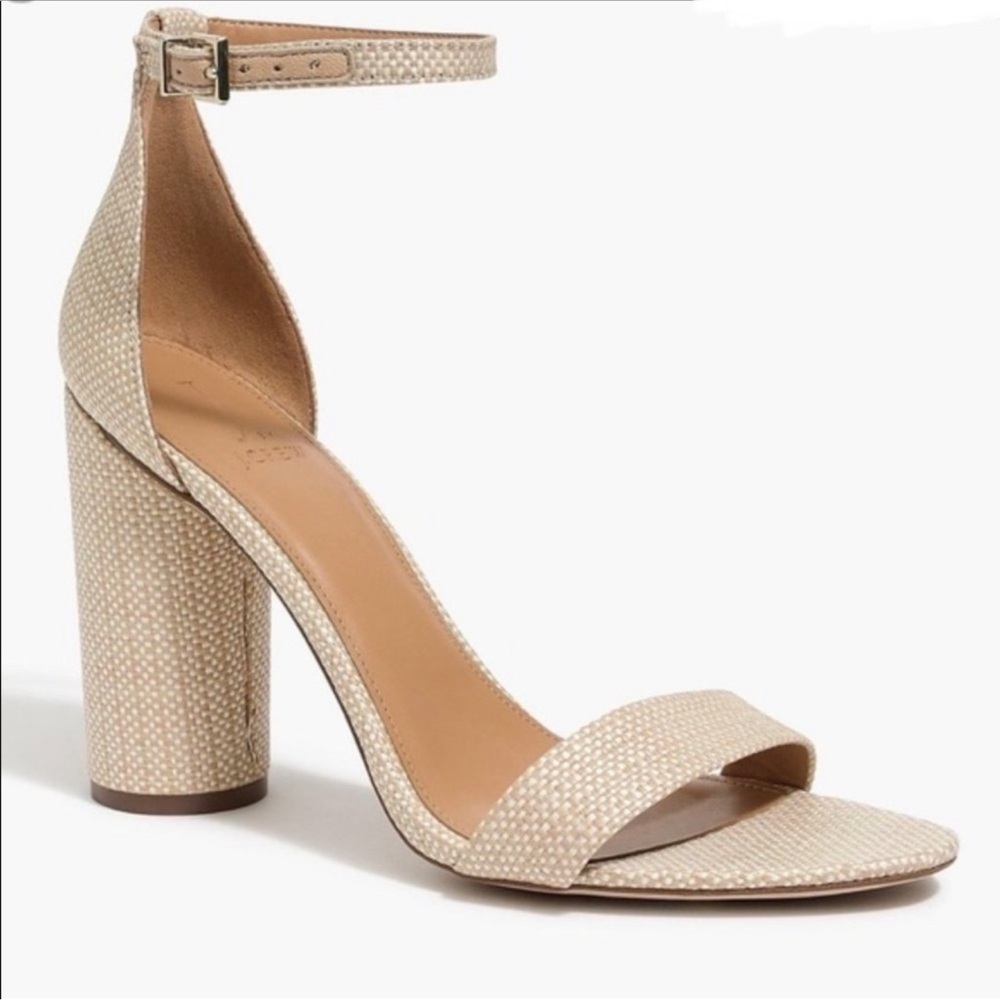 J. Crew Raffia Round Block High Heel Sandals - Picture 1 of 7